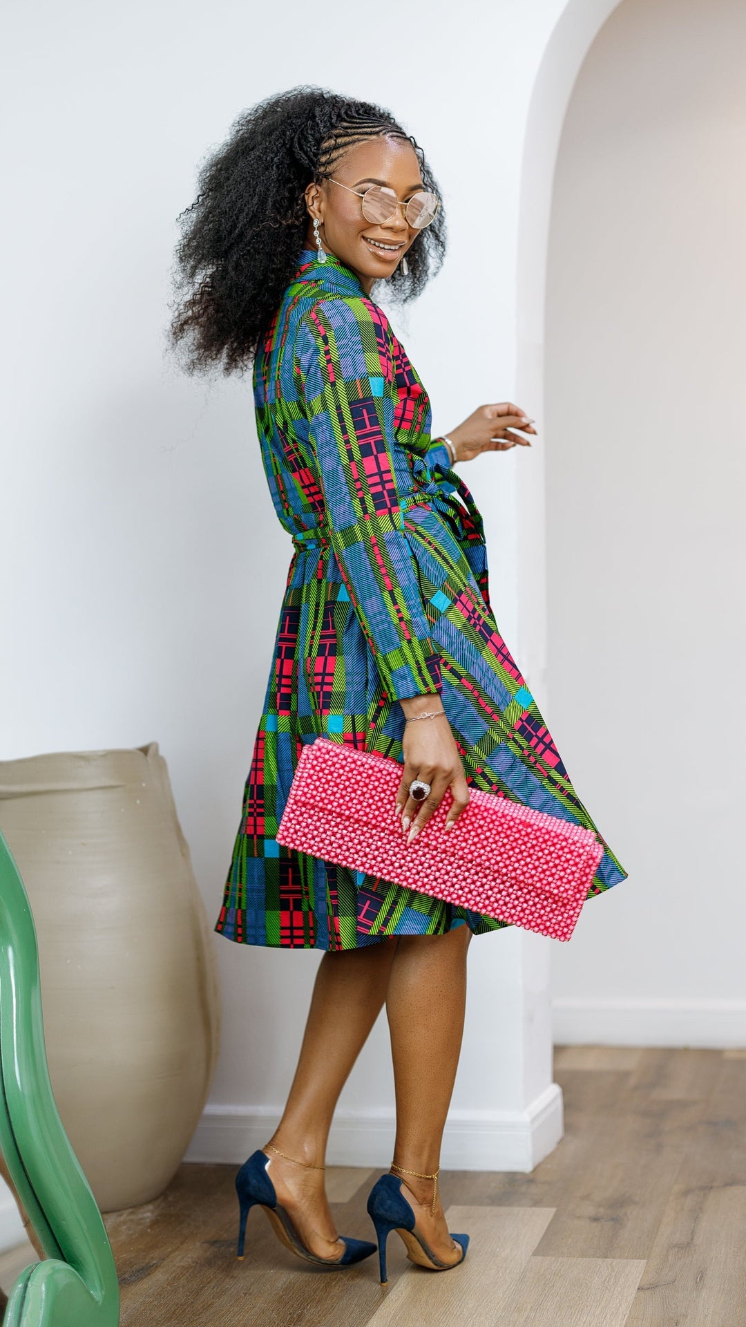 DERA AFRICAN PRINT WRAP MIDI DRESS----FINAL SALE