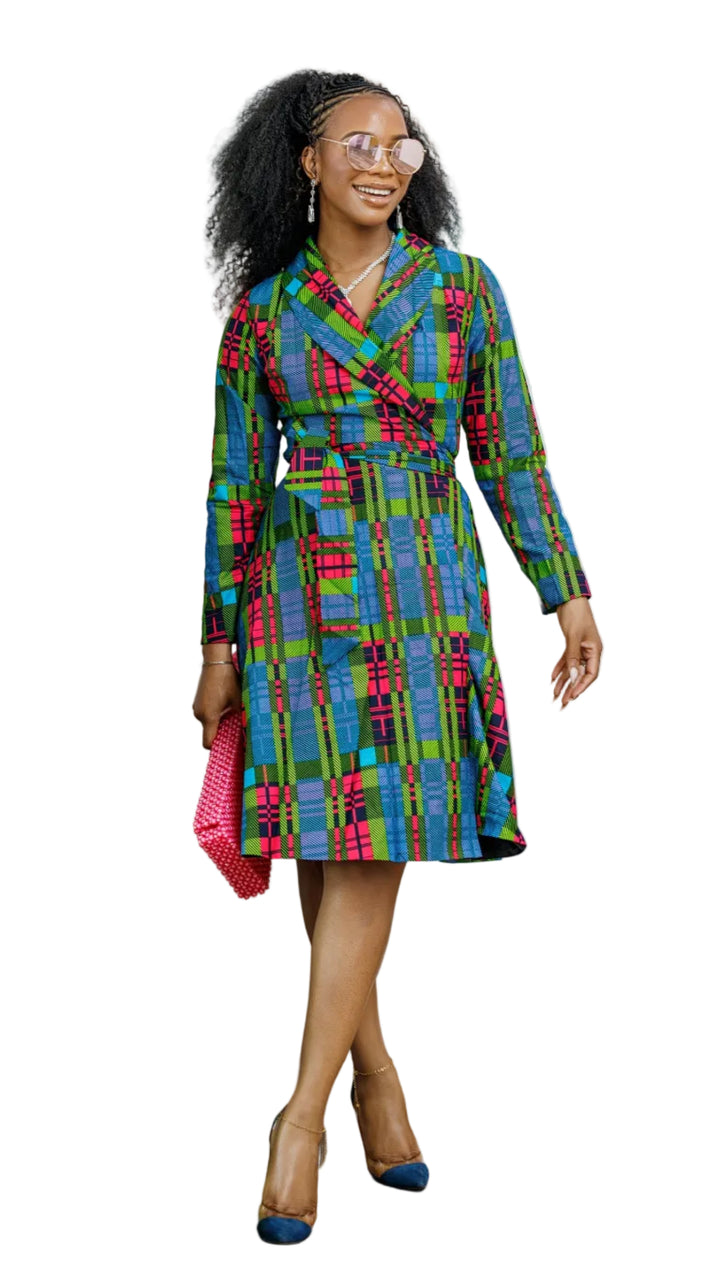 DERA AFRICAN PRINT WRAP MIDI DRESS----FINAL SALE