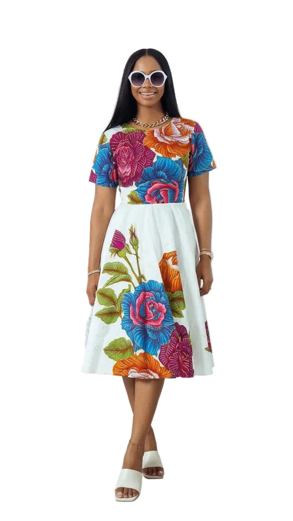LOLADE AFRICAN PRINT FLORAL DRESS.