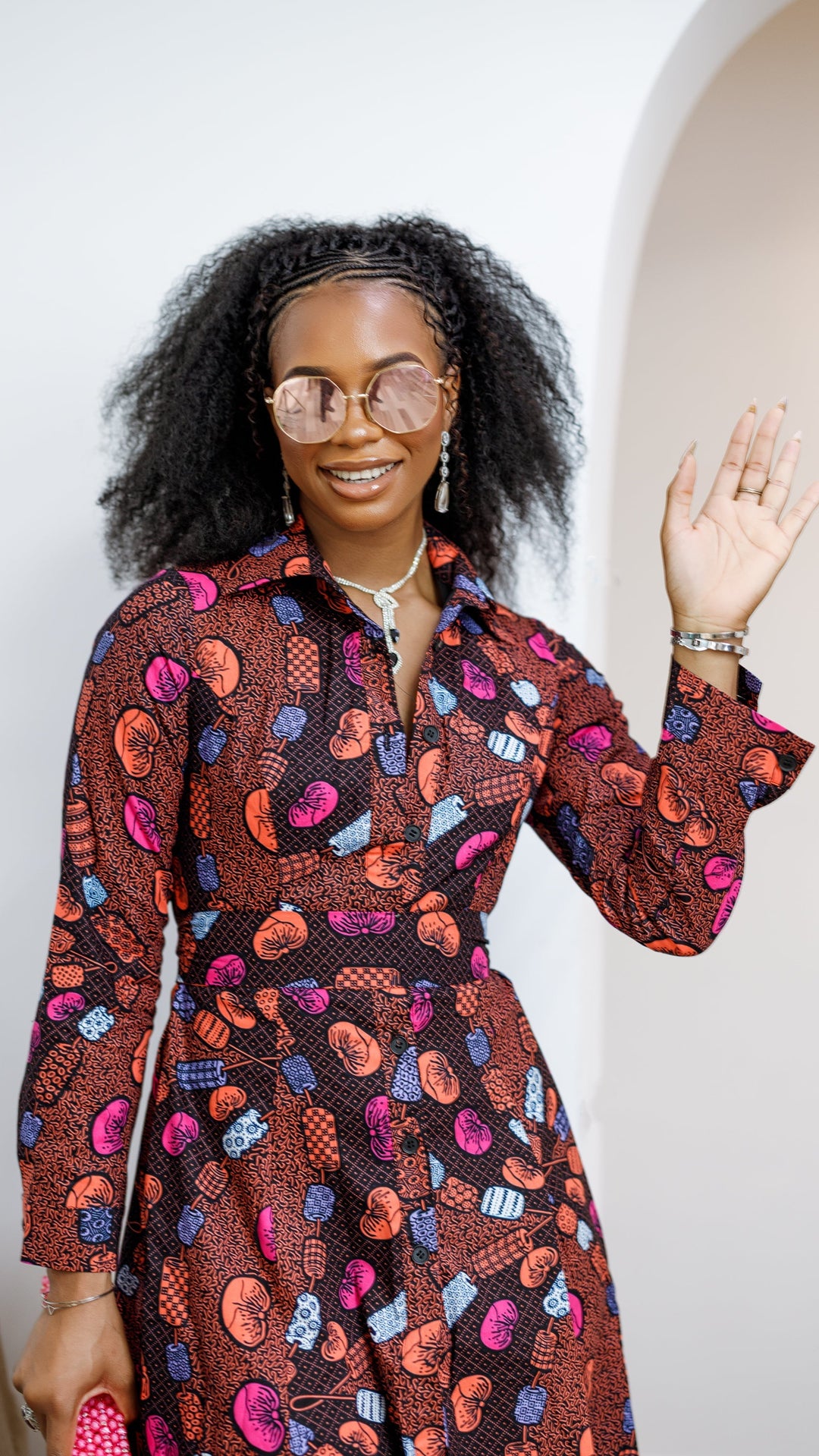 VERA AFRICAN PRINT FLARE SHIRT MIDI DRESS----FINAL SALE