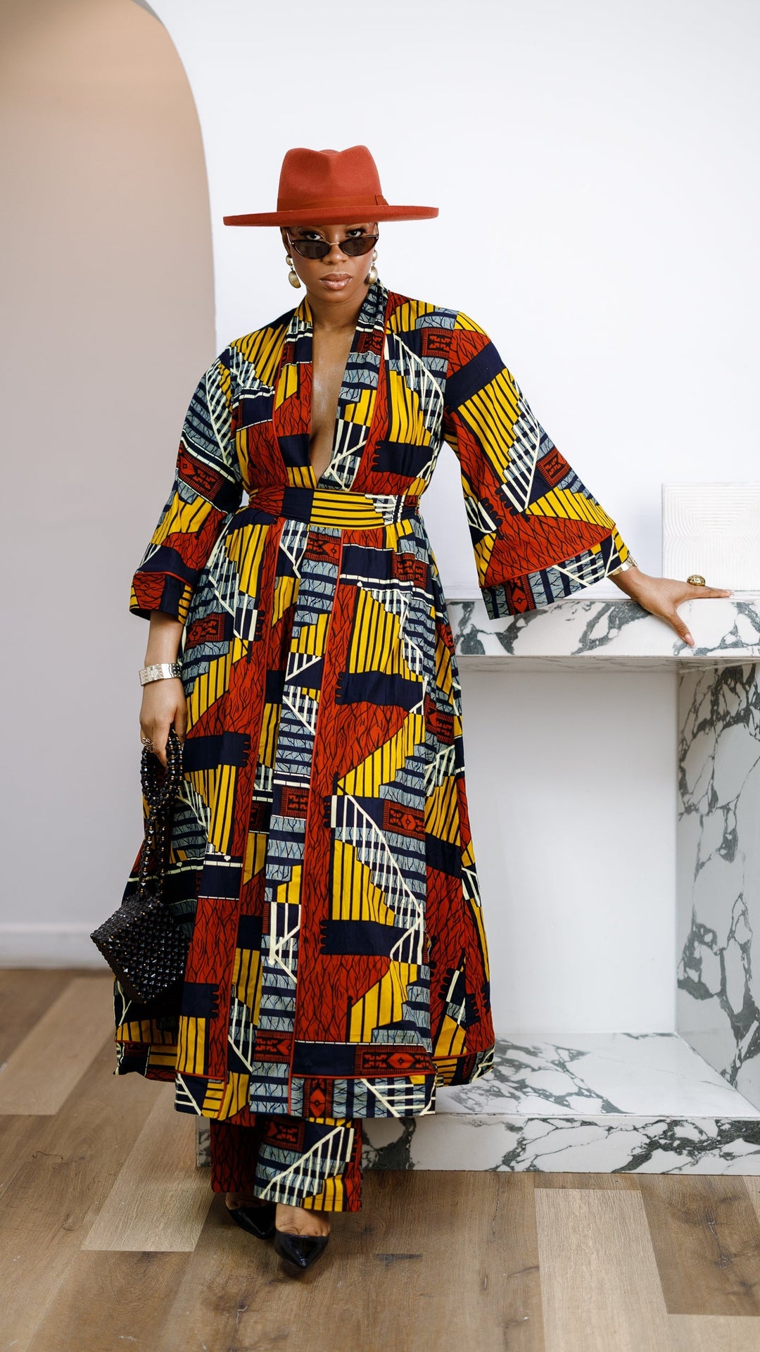 FADE AFRICAN PRINT MAXI KIMONO AND PANTS SET [MULTICOLOR]
