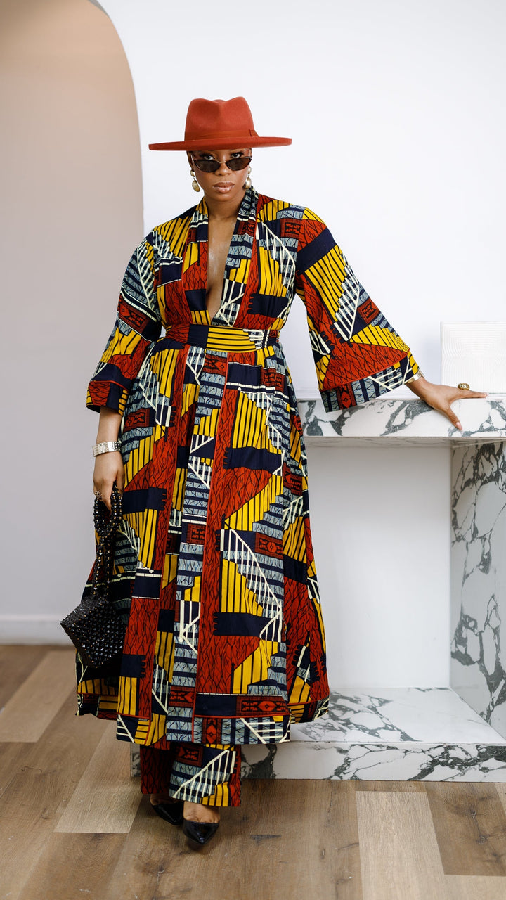 FADE AFRICAN PRINT MAXI KIMONO AND PANTS SET [MULTICOLOR]
