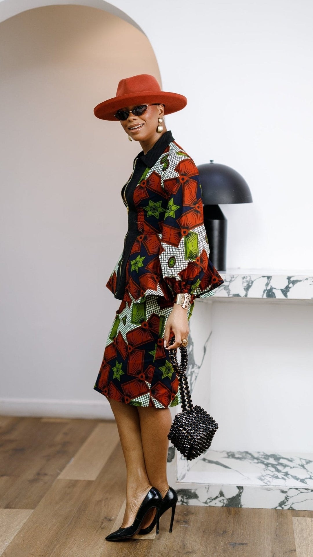KANYIN AFRICAN PRINT ZIP-FRONT PEPLUM TOP AND SKIRT SET - Especially Yours
