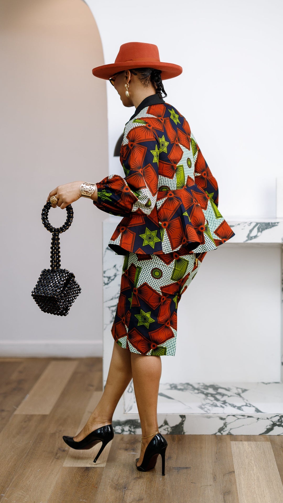 KANYIN AFRICAN PRINT ZIP-FRONT PEPLUM TOP AND SKIRT SET