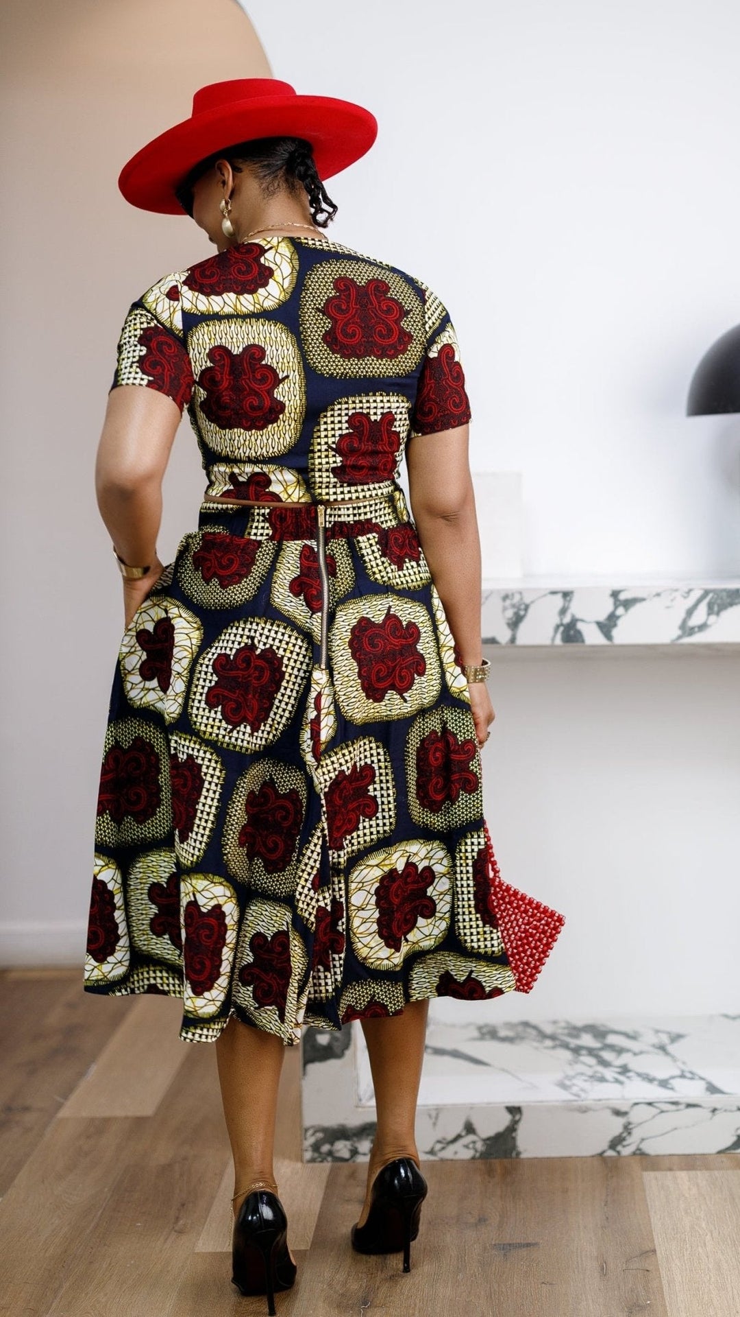 AMARA AFRICAN PRINT CROP TOP & MIDI SKIRT SET [RED] - Especially Yours