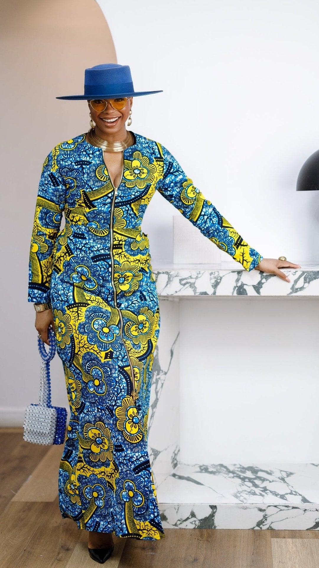 FARIDA AFRICAN PRINT LONG SLEEVE FRONT ZIP MAXI DRESS [MULTICOLOR] - Especially Yours