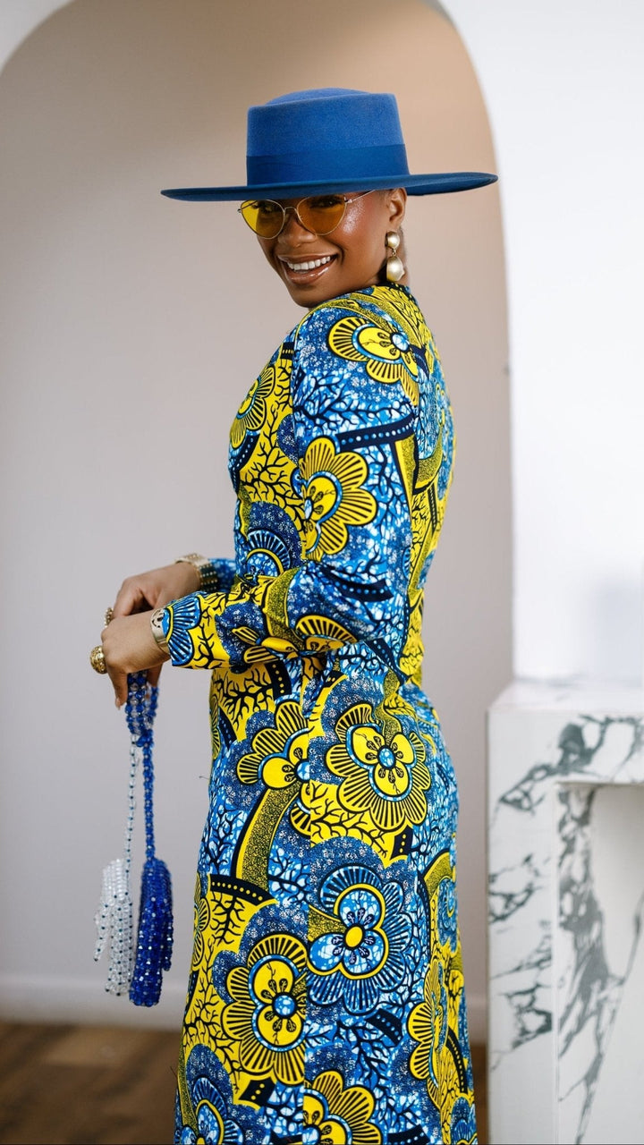 FARIDA AFRICAN PRINT LONG SLEEVE FRONT ZIP MAXI DRESS [MULTICOLOR] - Especially Yours