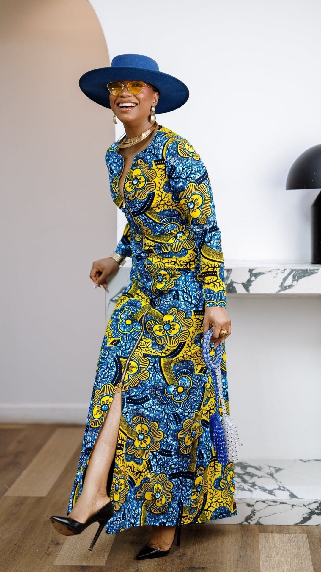 FARIDA AFRICAN PRINT LONG SLEEVE FRONT ZIP MAXI DRESS [MULTICOLOR] - Especially Yours