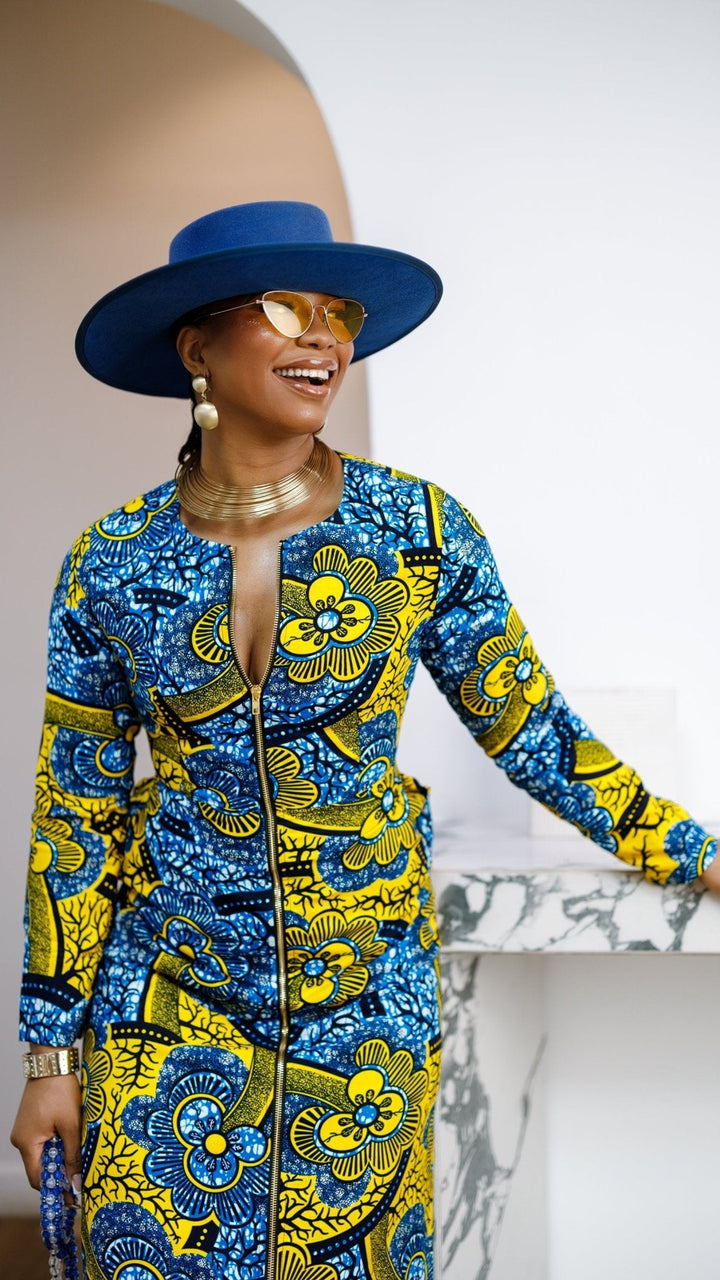 FARIDA AFRICAN PRINT LONG SLEEVE FRONT ZIP MAXI DRESS [MULTICOLOR] - Especially Yours