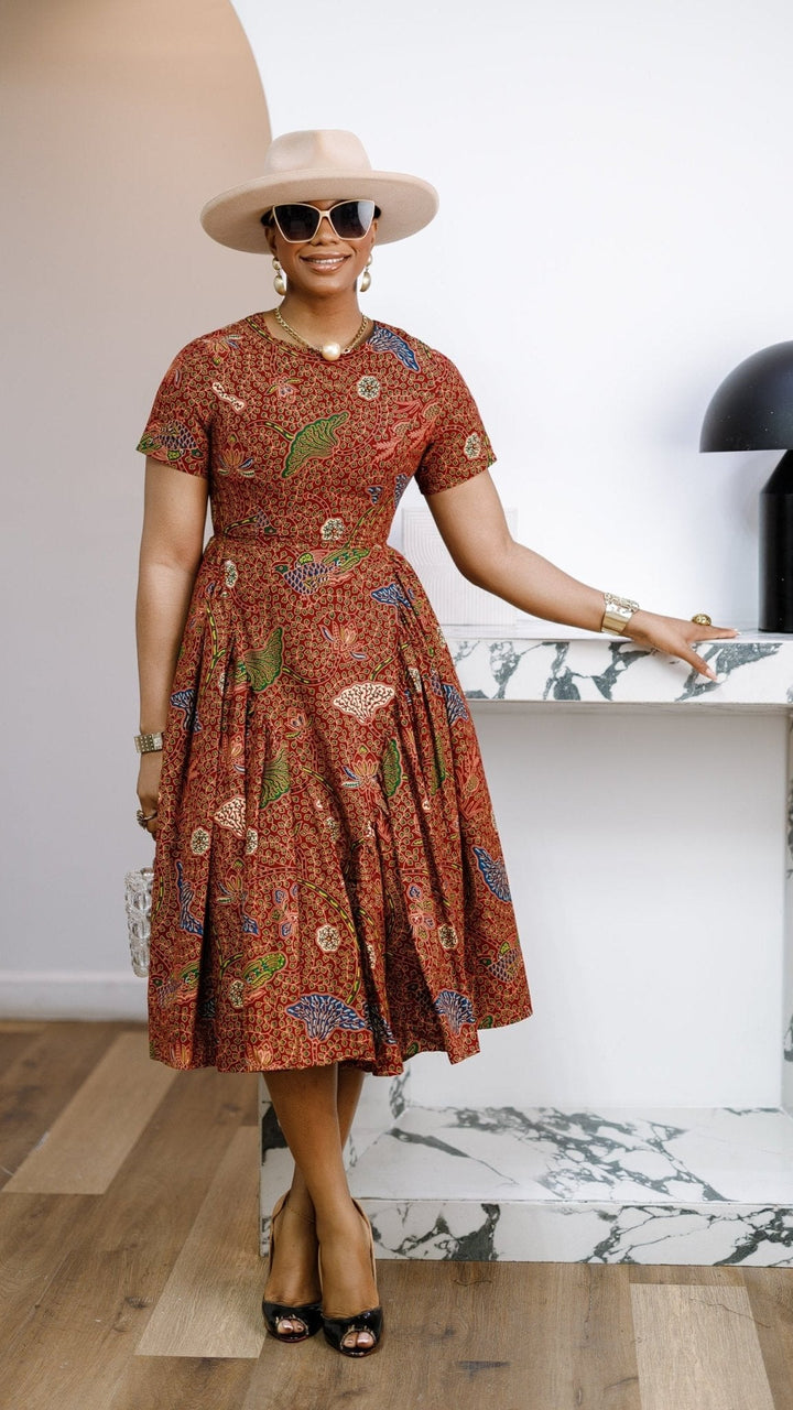 JAYE AFRICAN PRINT FIT-AND-FLARE MIDI DRESS - Especially Yours