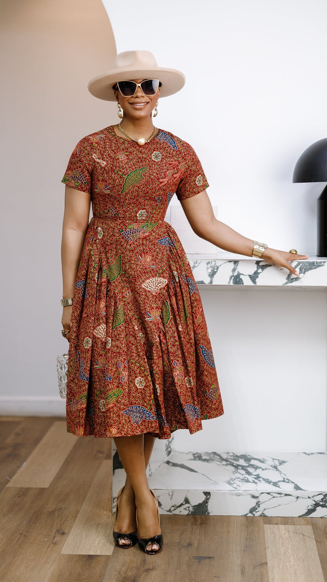 JAYE AFRICAN PRINT FIT-AND-FLARE MIDI DRESS