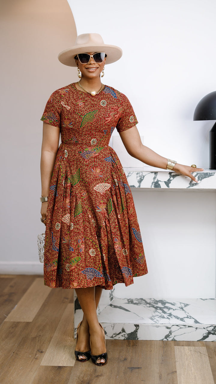 JAYE AFRICAN PRINT FIT-AND-FLARE MIDI DRESS