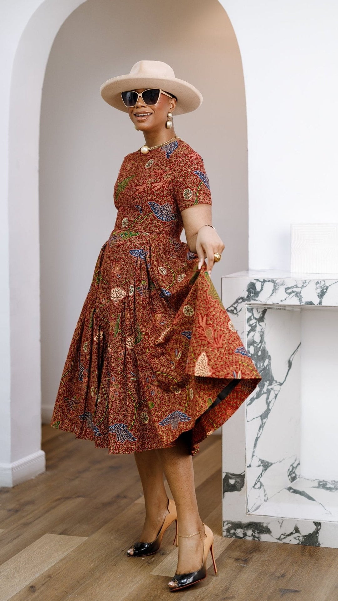 JAYE AFRICAN PRINT FIT-AND-FLARE MIDI DRESS - Especially Yours