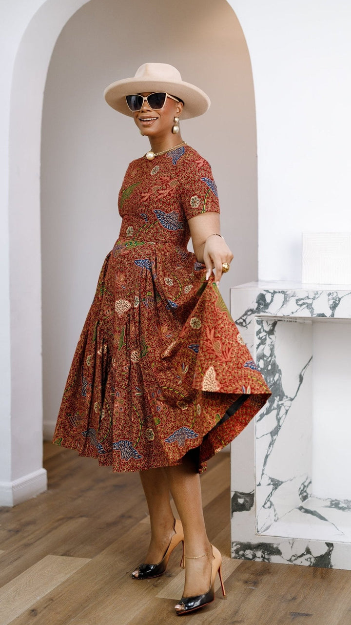 JAYE AFRICAN PRINT FIT-AND-FLARE MIDI DRESS - Especially Yours