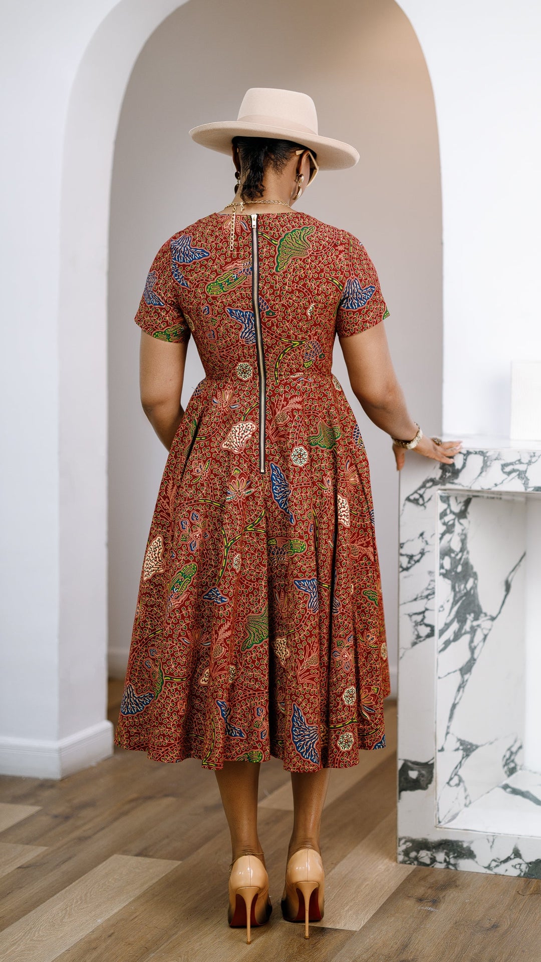 JAYE AFRICAN PRINT FIT-AND-FLARE MIDI DRESS