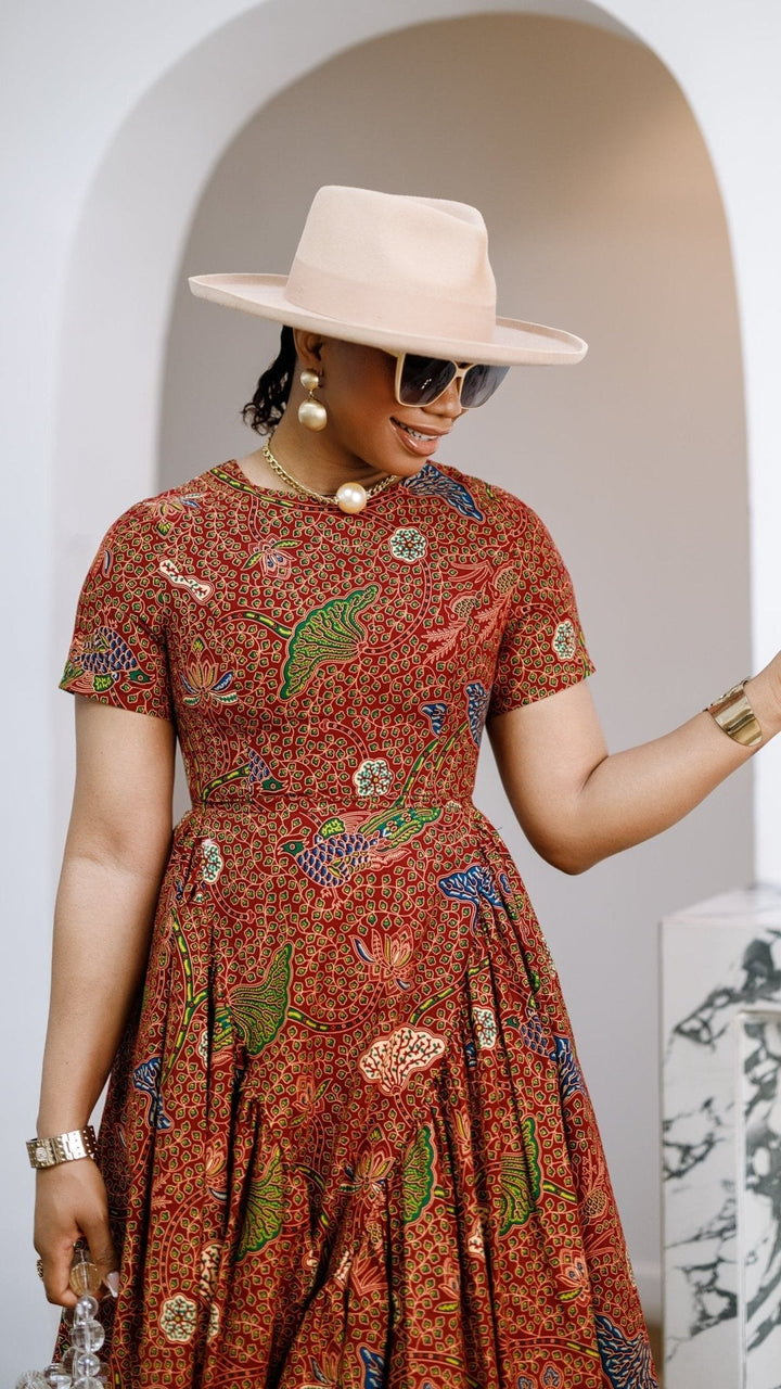 JAYE AFRICAN PRINT FIT-AND-FLARE MIDI DRESS - Especially Yours