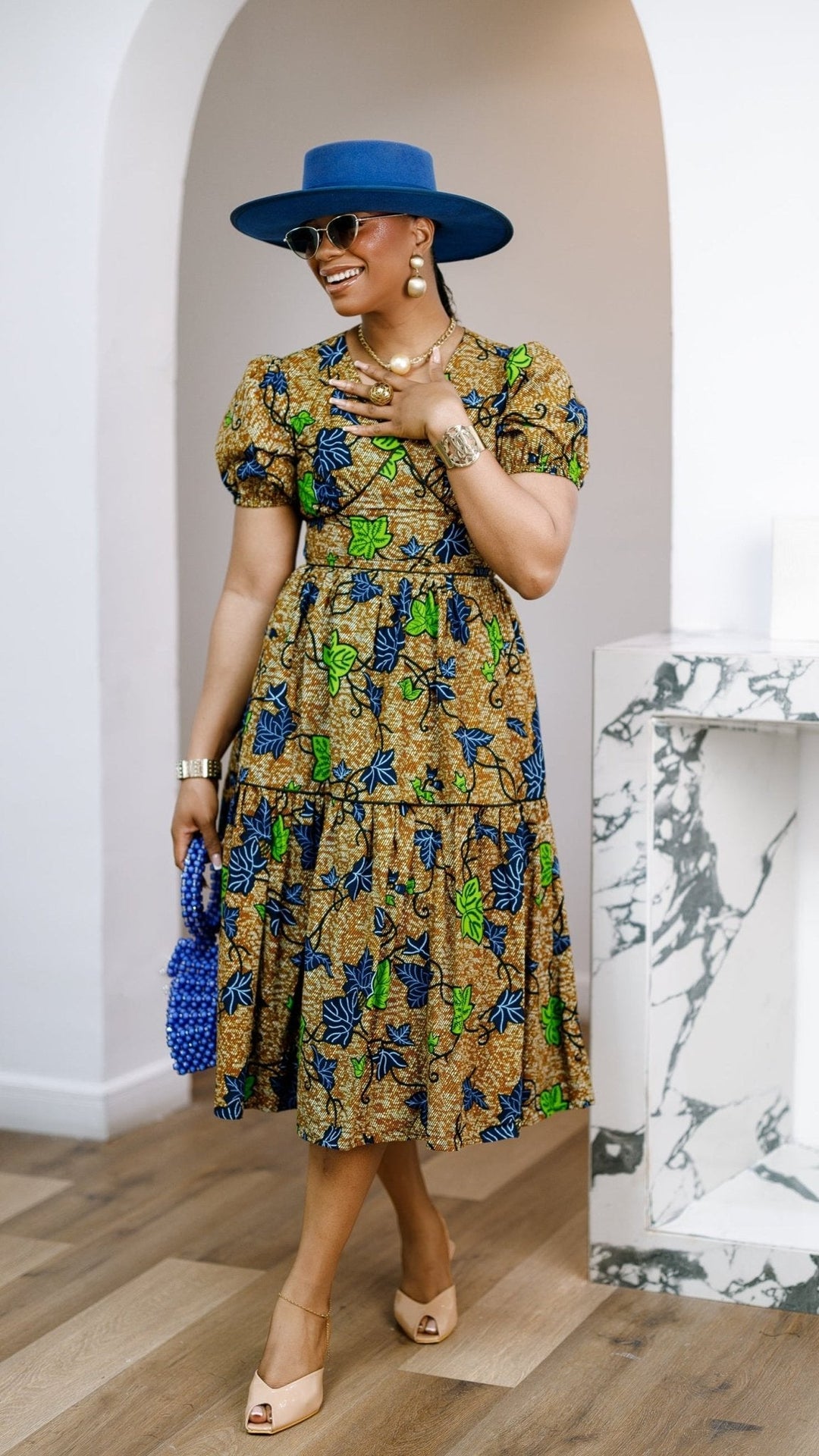 AYO AFRICAN PRINT PUFF-SLEEVE TIERED MIDI DRESS - Especially Yours