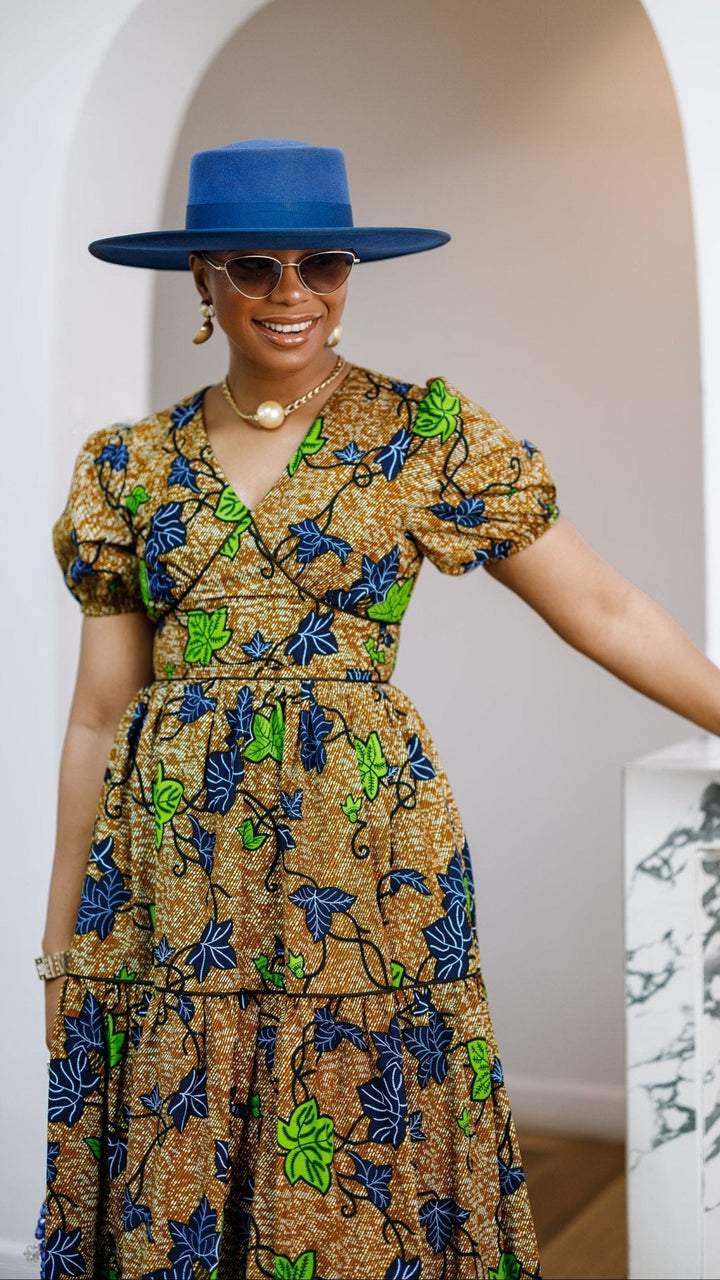AYO AFRICAN PRINT PUFF-SLEEVE TIERED MIDI DRESS - Especially Yours