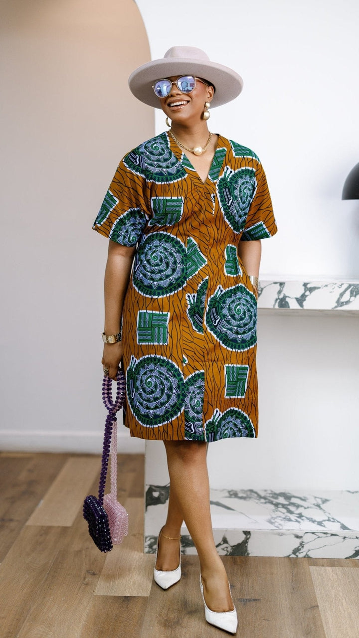 FIFI AFRICAN PRINT CINCHED-WAIST SHIFT DRESS [MULTICOLOR] - Especially Yours