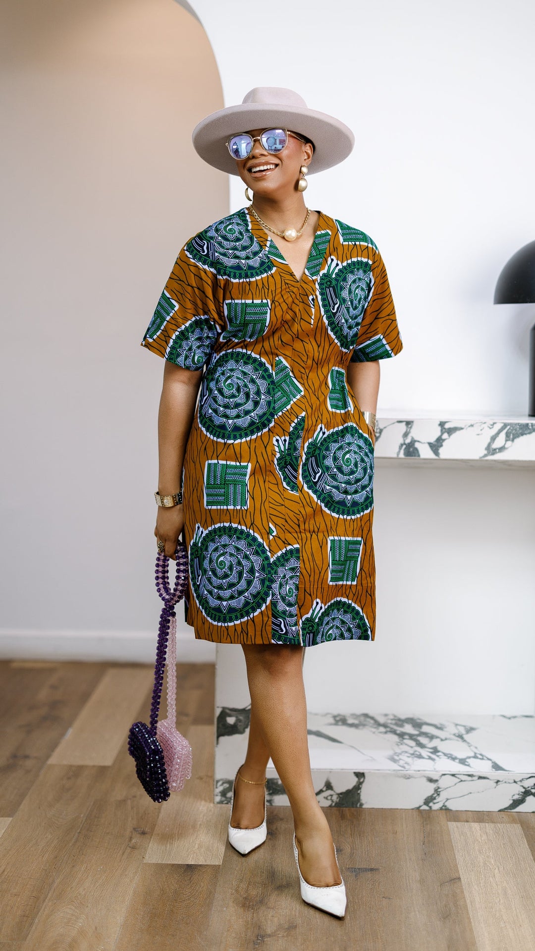 FIFI AFRICAN PRINT CINCHED-WAIST SHIFT DRESS [MULTICOLOR]