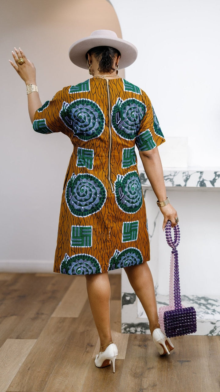 FIFI AFRICAN PRINT CINCHED-WAIST SHIFT DRESS [MULTICOLOR] - Especially Yours