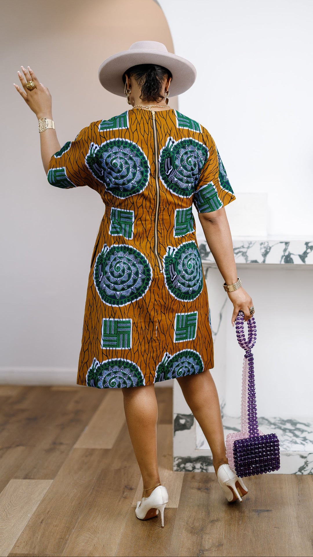FIFI AFRICAN PRINT CINCHED-WAIST SHIFT DRESS [MULTICOLOR]