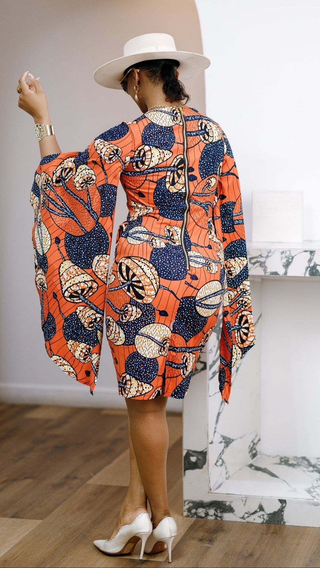 SADE AFRICAN PRINT CAPE SLEEVE MIDI DRESS - Especially Yours
