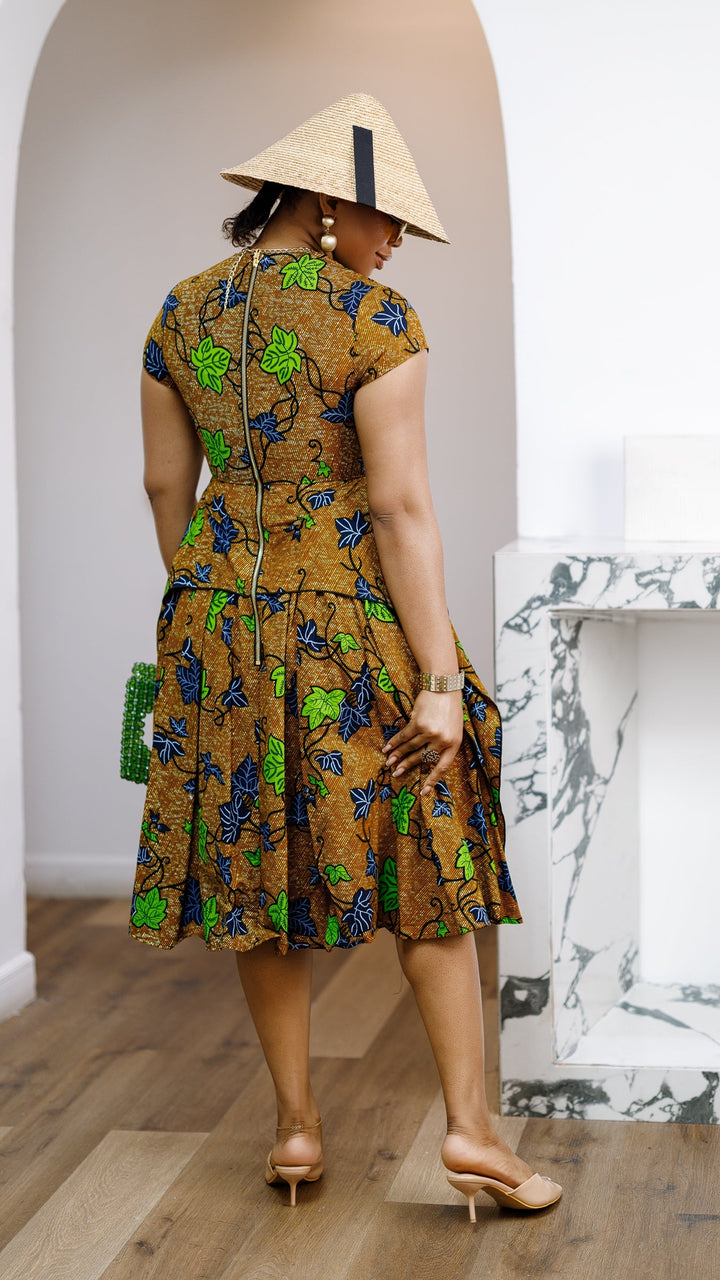 ADESEWA AFRICAN PRINT PEPLUM MIDI DRESS