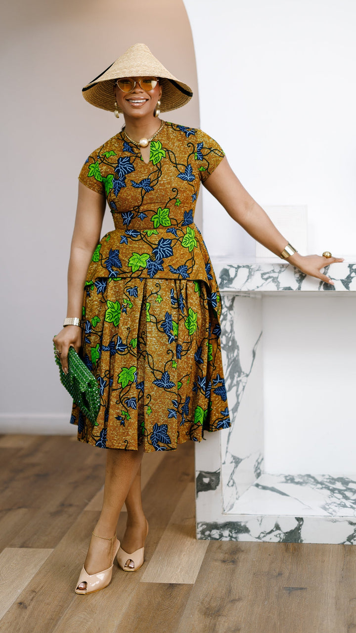 ADESEWA AFRICAN PRINT PEPLUM MIDI DRESS