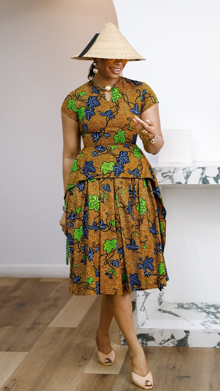 ADESEWA AFRICAN PRINT PEPLUM MIDI DRESS - Especially Yours