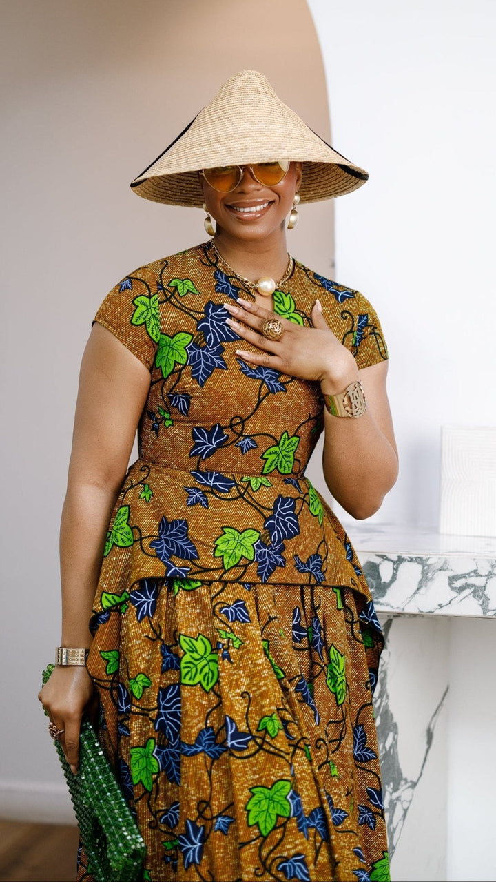 ADESEWA AFRICAN PRINT PEPLUM MIDI DRESS - Especially Yours