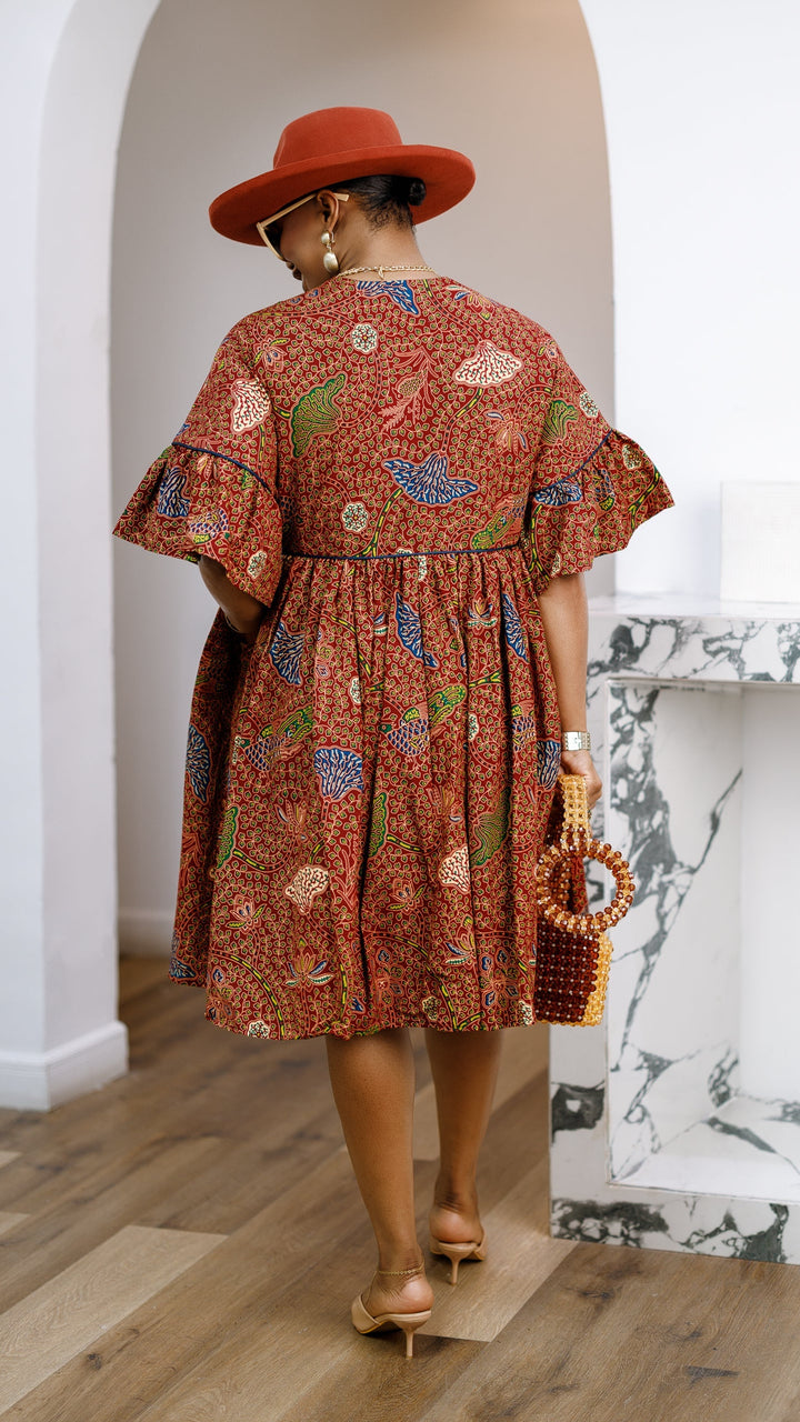 MILA AFRICAN PRINT FLOWY MIDI DRESS