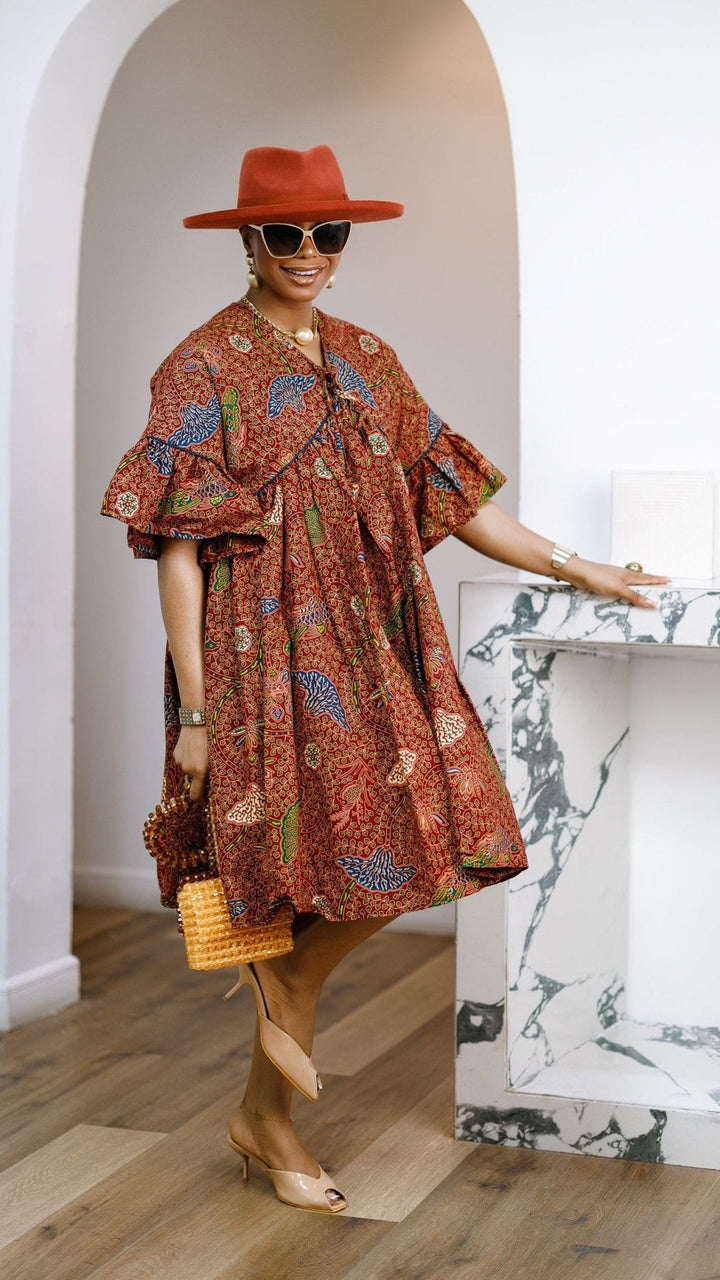 MILA AFRICAN PRINT FLOWY MIDI DRESS - Especially Yours