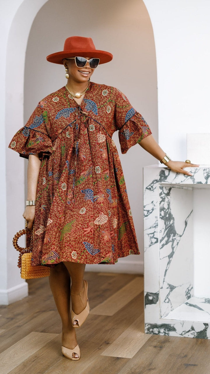 MILA AFRICAN PRINT FLOWY MIDI DRESS - Especially Yours