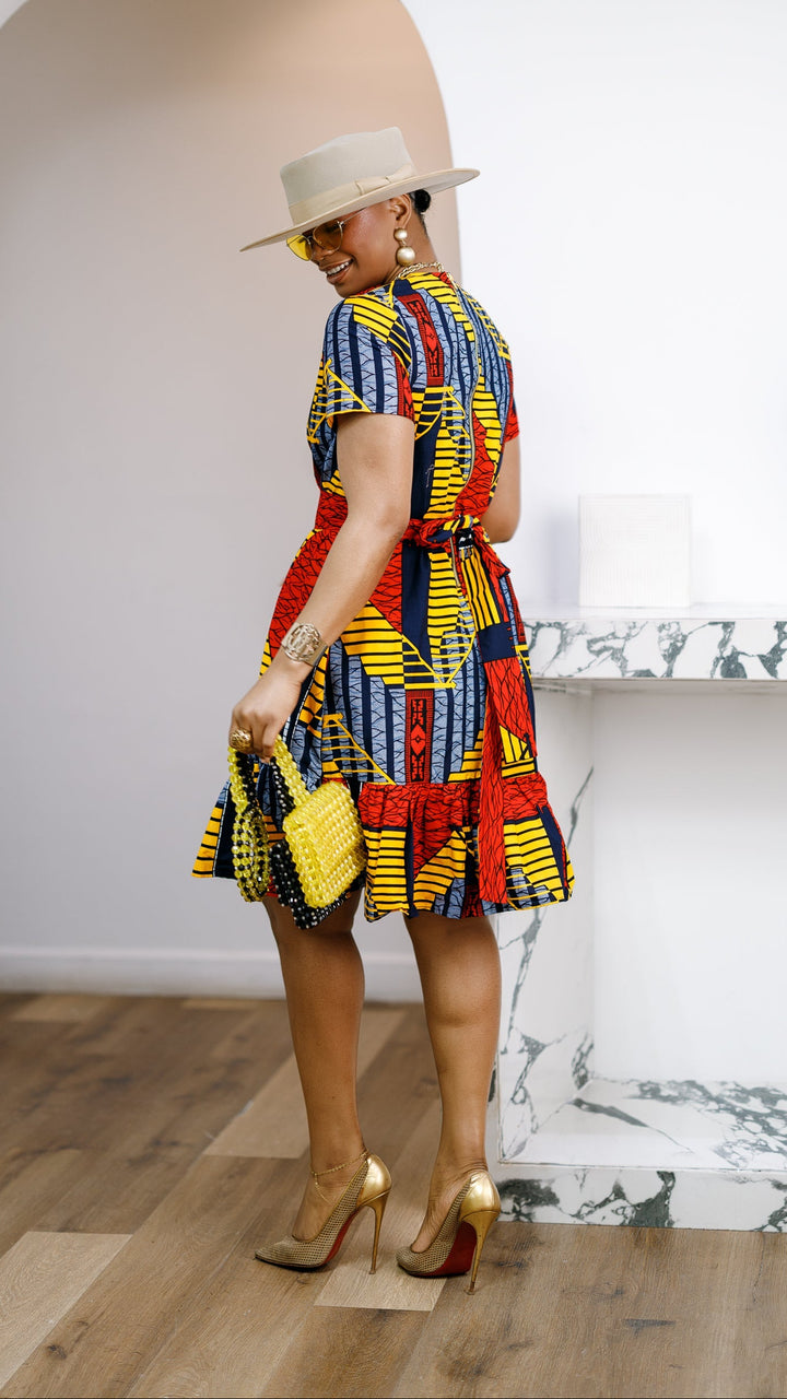 BIMI AFRICAN PRINT TIERED MIDI DRESS [MULTICOLOR]