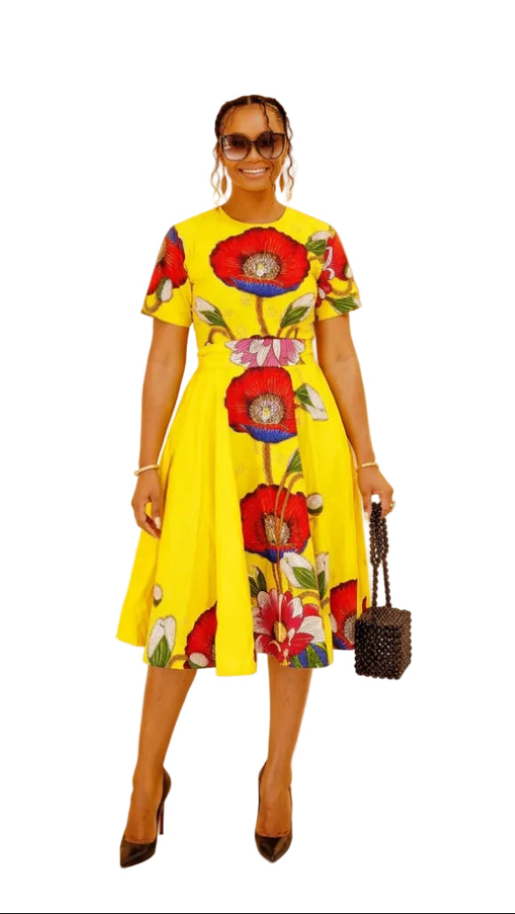 LOLADE AFRICAN PRINT FLORAL DRESS.