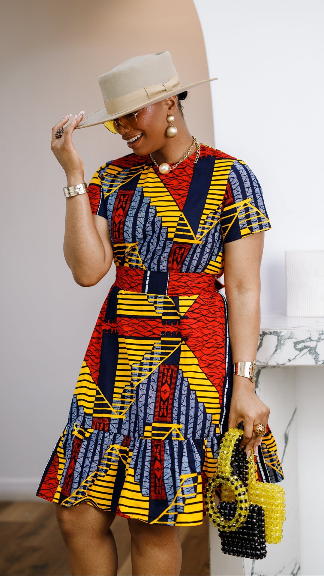 BIMI AFRICAN PRINT TIERED MIDI DRESS [MULTICOLOR]