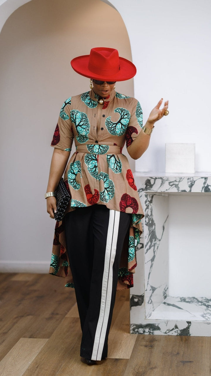 AFUA AFRICAN PRINT BUTTON-FRONT HIGH-LOW TOP [MULTICOLOR] - Especially Yours