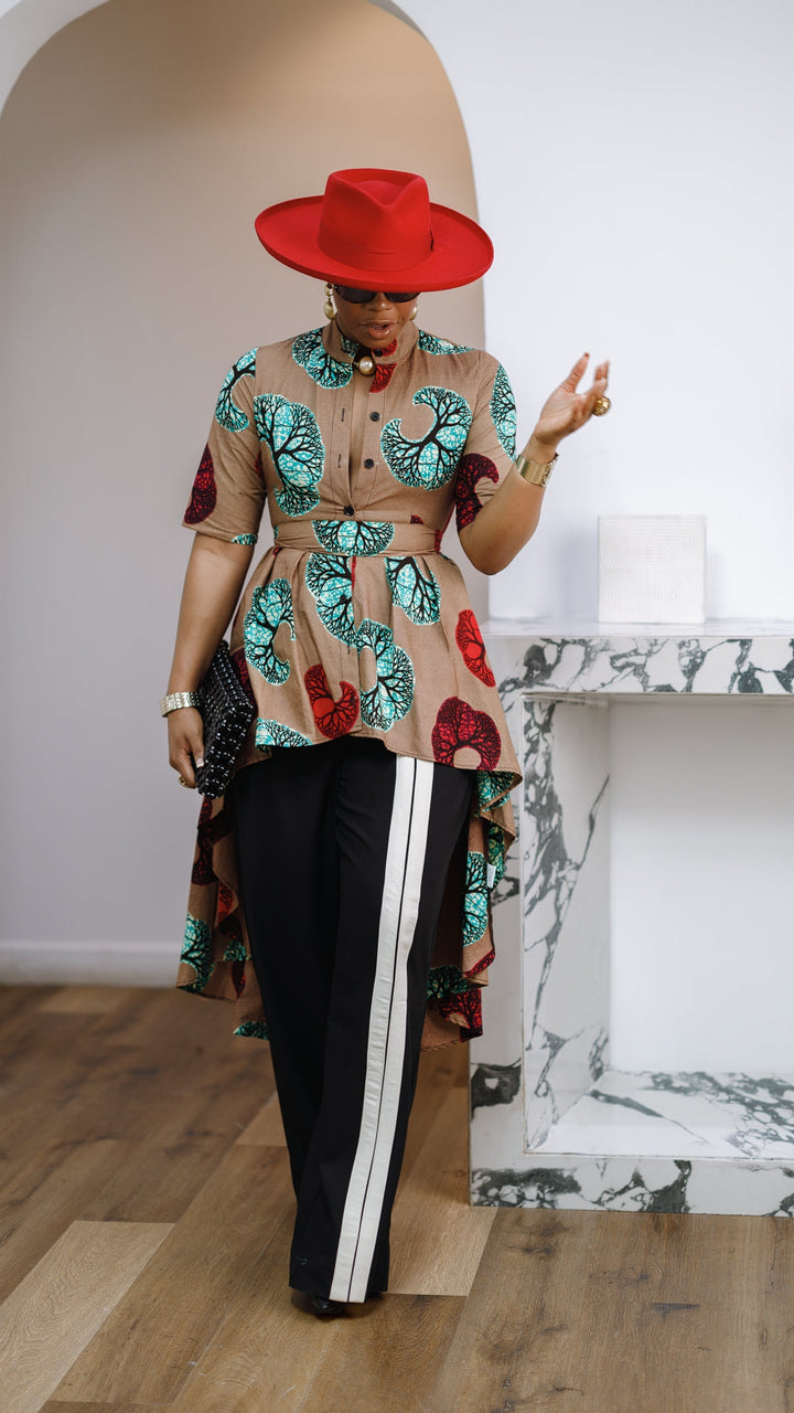 AFUA AFRICAN PRINT BUTTON-FRONT HIGH-LOW TOP [MULTICOLOR]