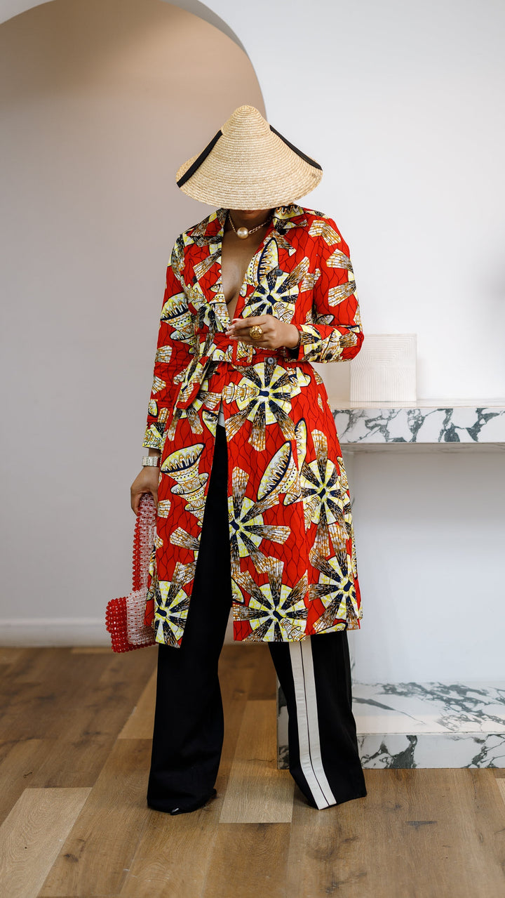 MORAYO AFRICAN PRINT TRENCH COAT DRESS [RED]