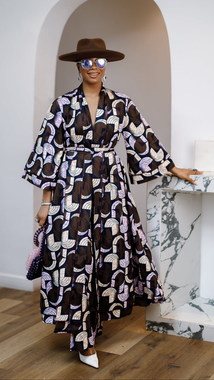 FADE AFRICAN PRINT MAXI KIMONO AND PANTS SET