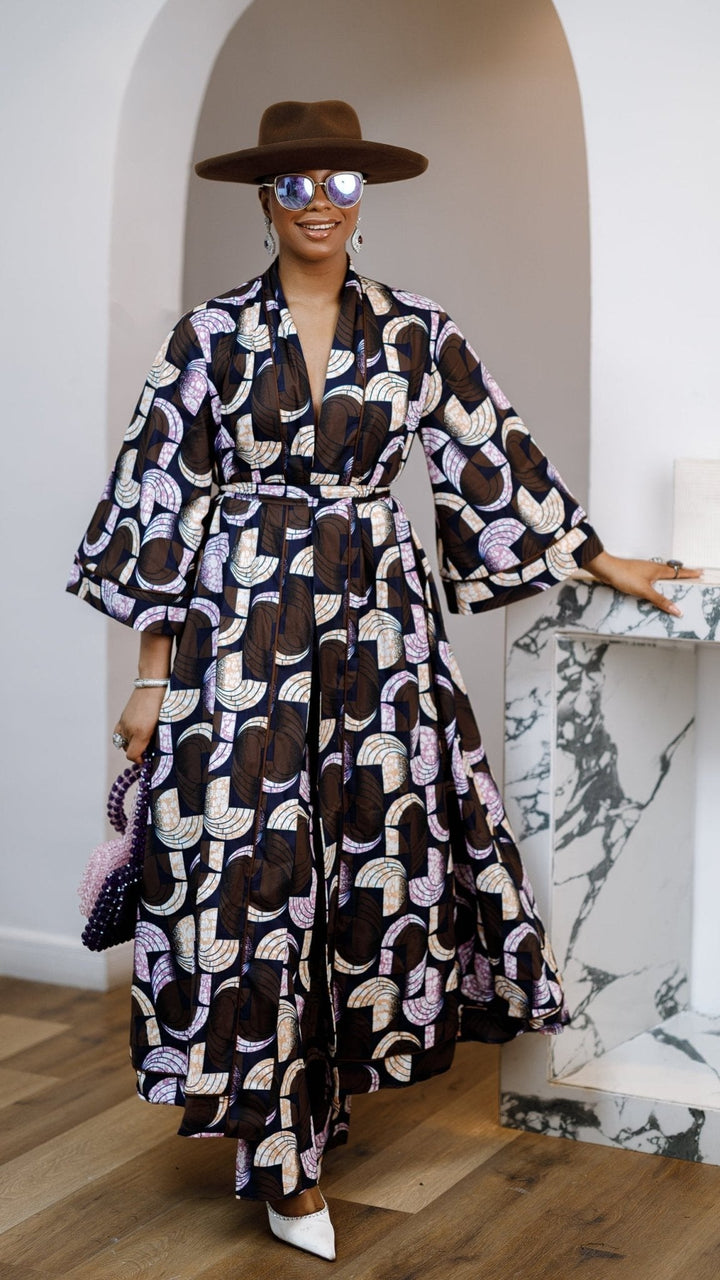 FADE AFRICAN PRINT MAXI KIMONO AND PANTS SET - Especially Yours