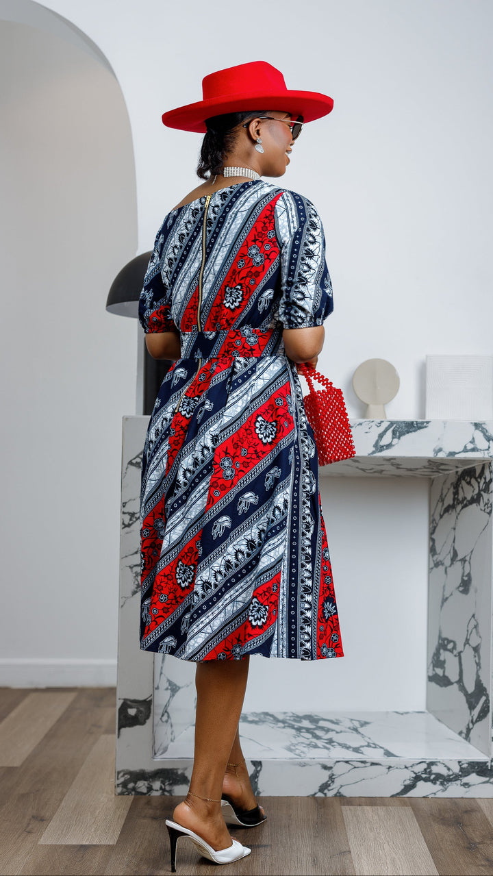 ROLU AFRICAN PRINT OFF SHOULDER DRESS [RED]----FINAL SALE