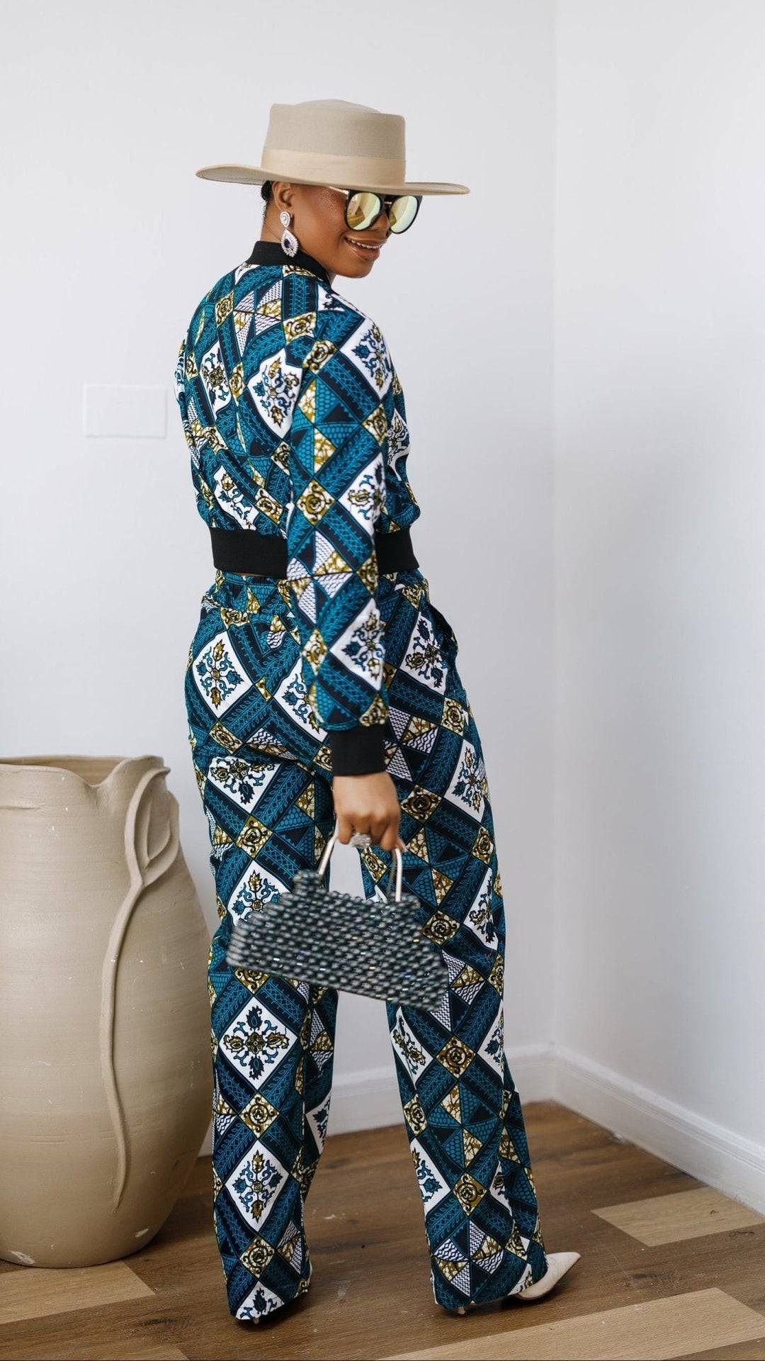 ADA AFRICAN PRINT BOMBER JACKET AND PANTS SET [BLUE] - Especially Yours