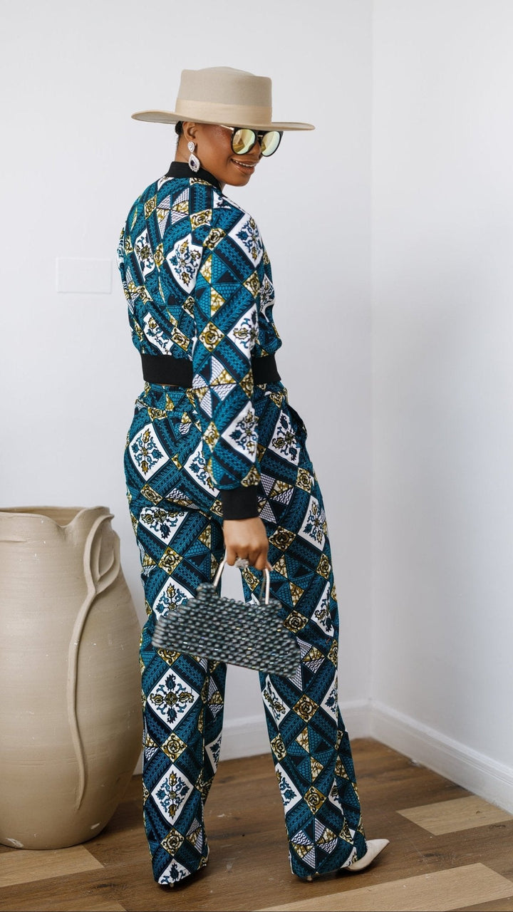 ADA AFRICAN PRINT BOMBER JACKET AND PANTS SET [BLUE] - Especially Yours