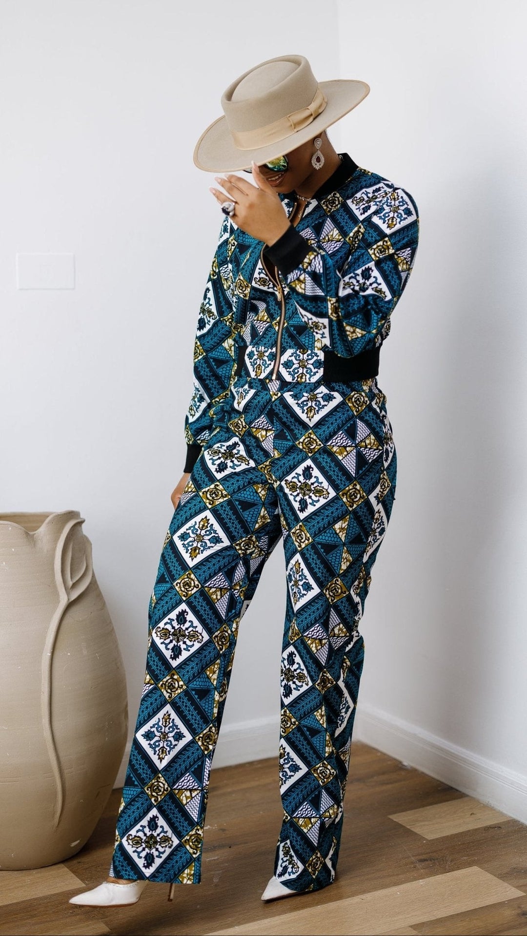 ADA AFRICAN PRINT BOMBER JACKET AND PANTS SET [BLUE] - Especially Yours