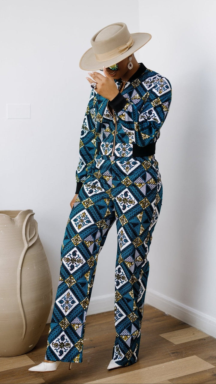 ADA AFRICAN PRINT BOMBER JACKET AND PANTS SET [BLUE] - Especially Yours