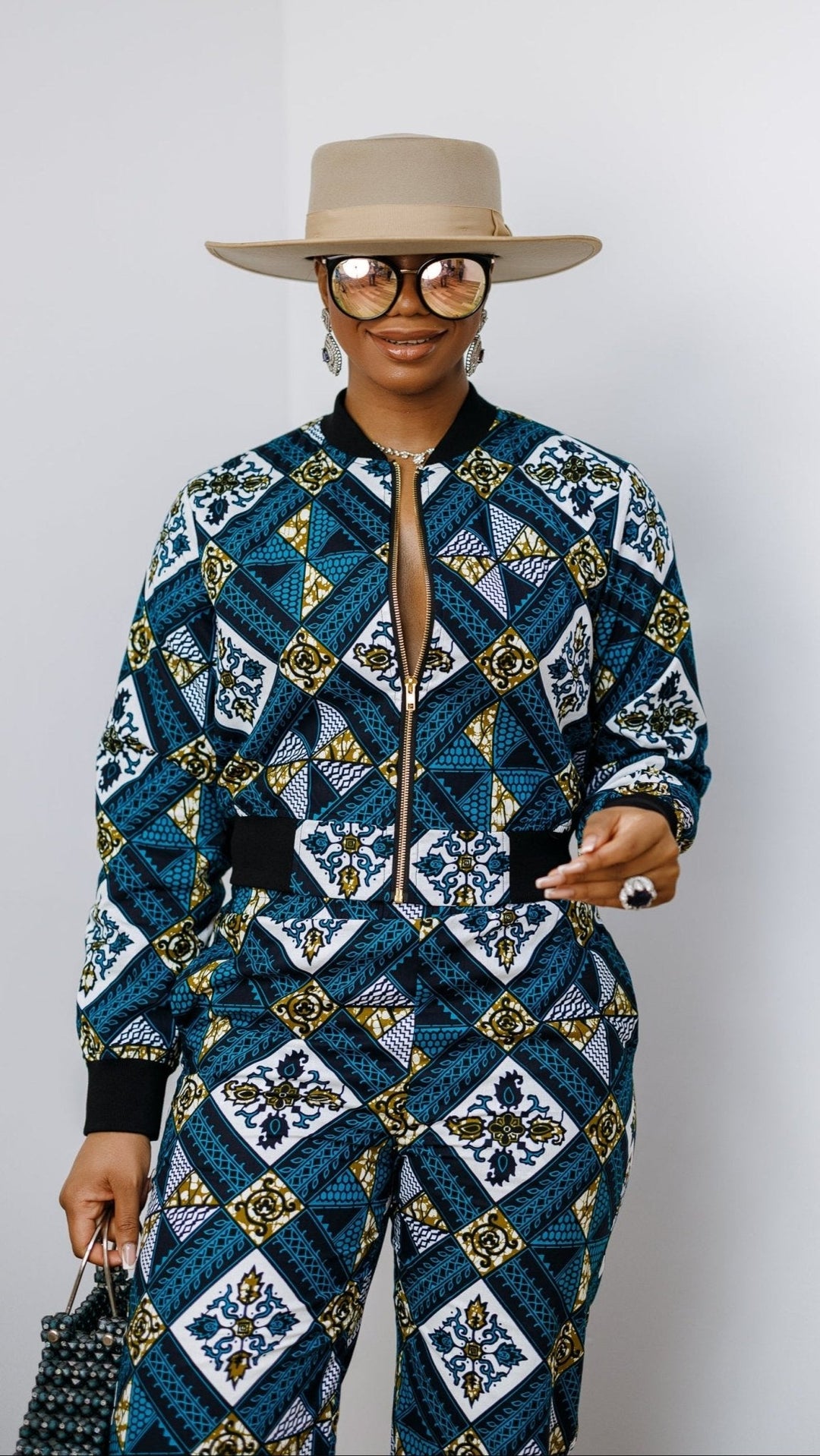 ADA AFRICAN PRINT BOMBER JACKET AND PANTS SET [BLUE] - Especially Yours