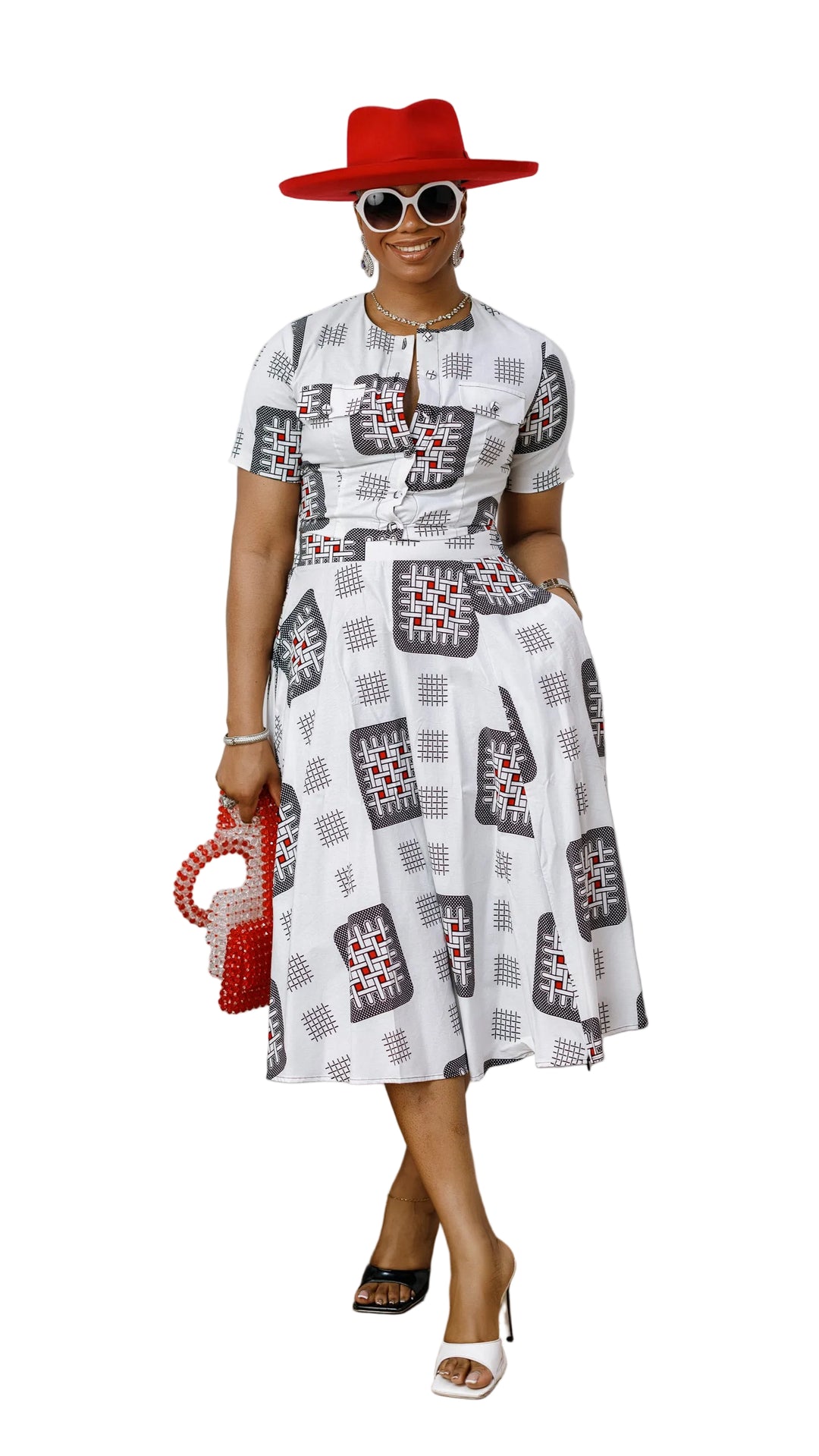 AMARA AFRICAN PRINT CROP TOP & MIDI SKIRT SET [WHITE]