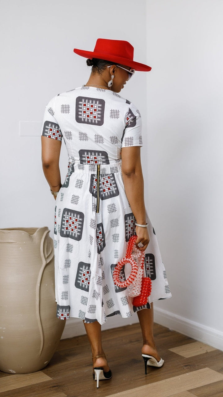 AMARA AFRICAN PRINT CROP TOP & MIDI SKIRT SET [WHITE] - Especially Yours